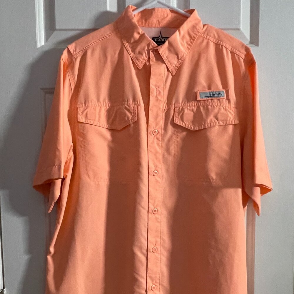 Large (L) Men's Habit Orange Short Sleeve Sports Fishing Shirt